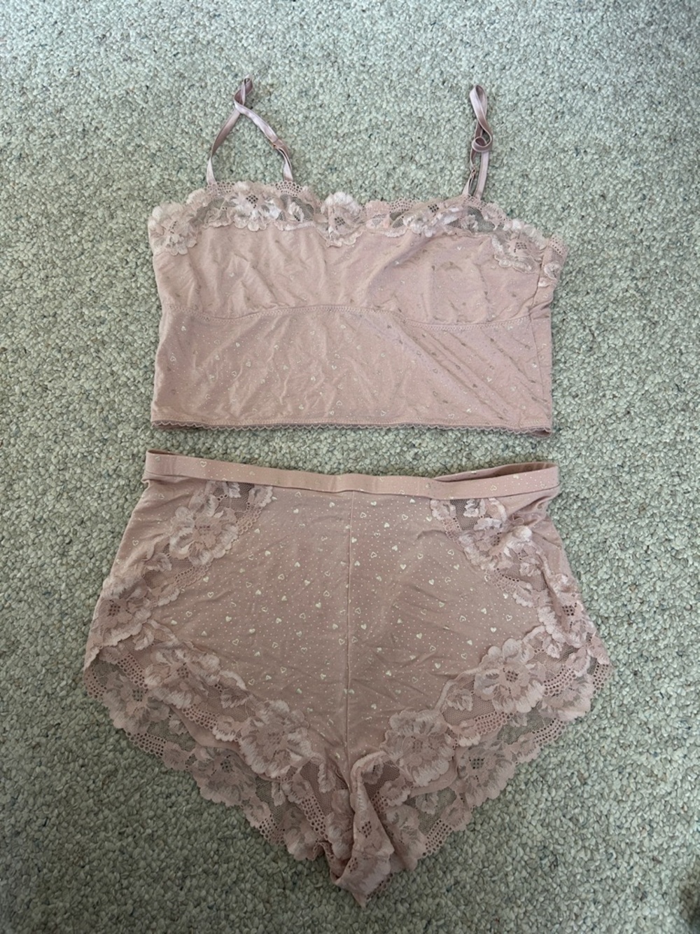 Victorias Secret Soft Lace Trim Bralette & High-Waist Brief Set - Blush